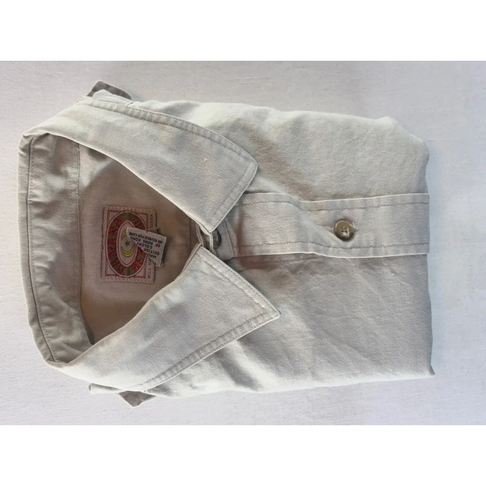 Banana Republic Vintage Safari Shirt Mens Medium Khaki Cotton Epaulets Mill